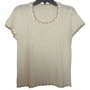 Vintage 60s 70s Sweater Women's S Short Sleeve Acrylic Blend Knit Mod Ziz Zag